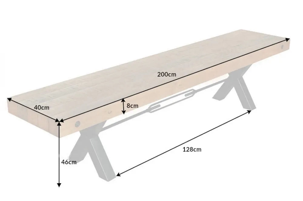 Bancheta din Metal Negru si Lemn de pin Maro vintage H46xL200cm Thor