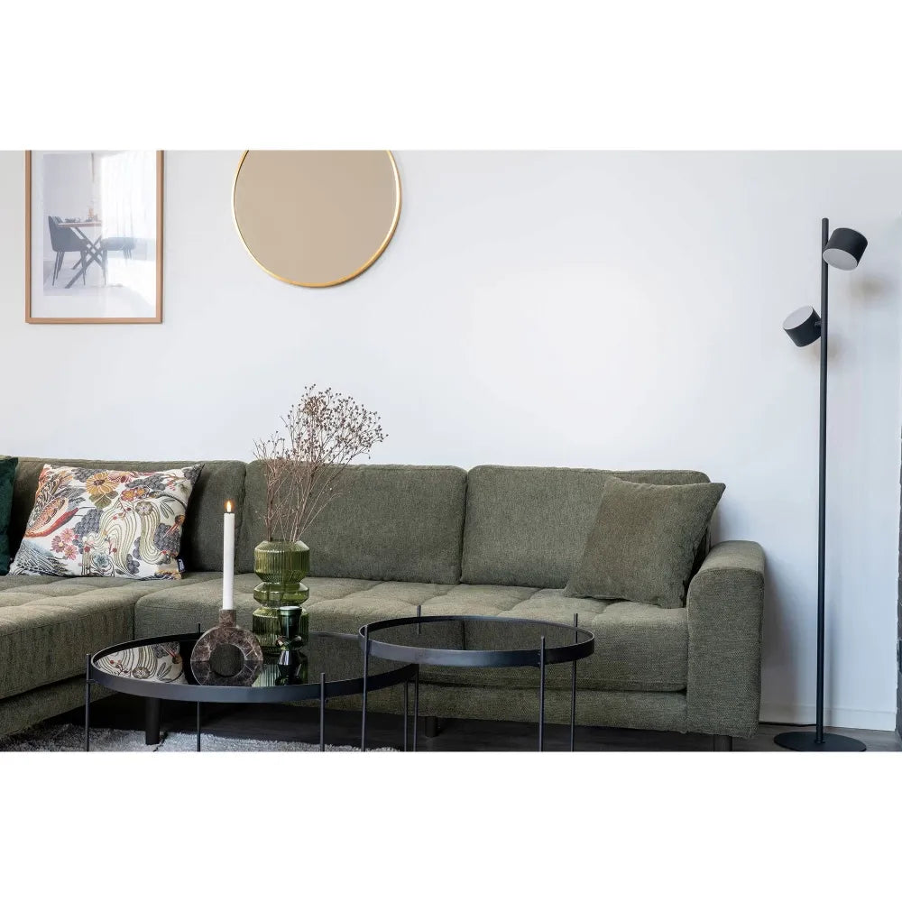 Coltar orientare stanga cu picioare din Lemn de fag Negru tapitat cu Stofa Verde L290xH76cm Lido
