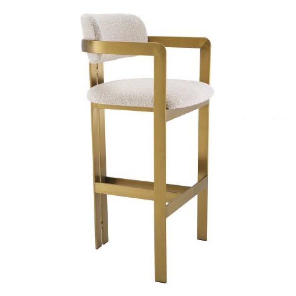 Scaun de bar tapitat cu Boucle Crem cu picioare din Metal Auriu H107xL53xA45cm Donato