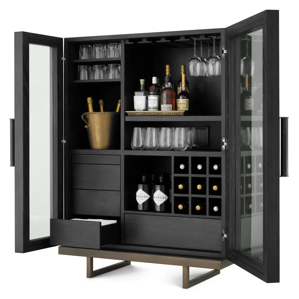 Dulap bar din Furnir de stejar Gri carbune si Metal Bronz L110xH150cm Connaught Eichholtz