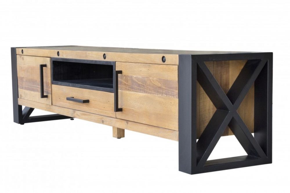 Comoda TV din Lemn masiv de pin si Metal Maro/ Negru Thor L200xH50cm