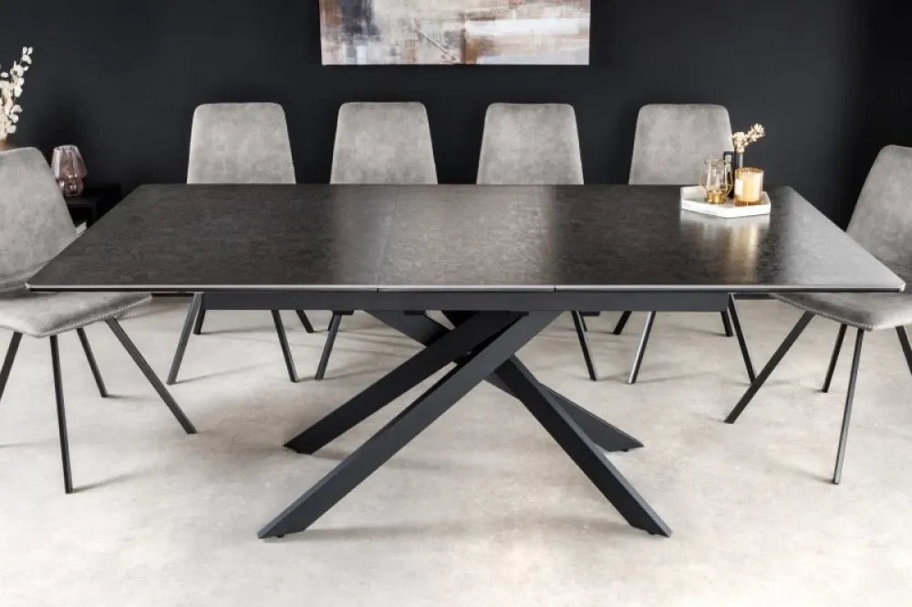 Masa extensibila Dreptunghiulara de 6-8 persoane din Ceramica Gri Antracit si Metal Negru L160-200xH76cm Alpine