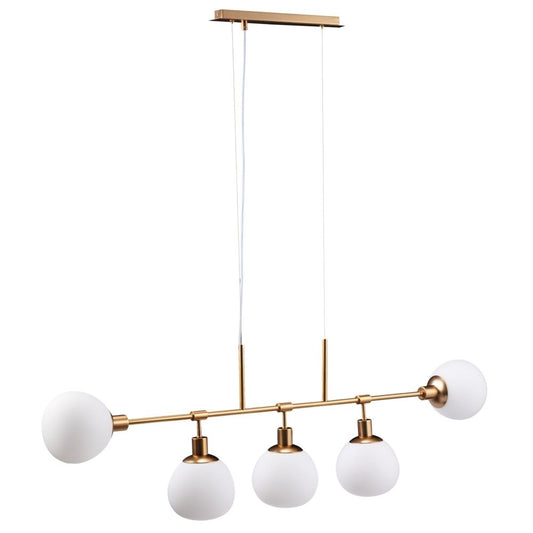 Lustra dreptunghiulara cu inaltime reglabila din Sticla Alb cu 5 becuri L120x15xH150cm Erich