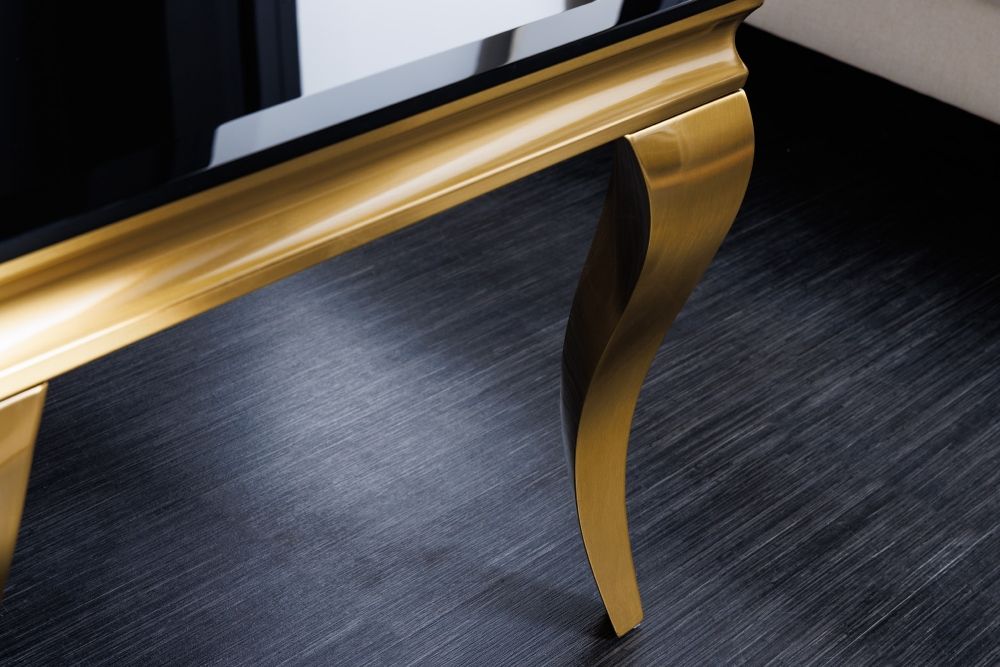 Masuta de cafea Dreptunghiulara din Sticla si Otel inoxidabil Negru/Auriu L100xH45cm Barock