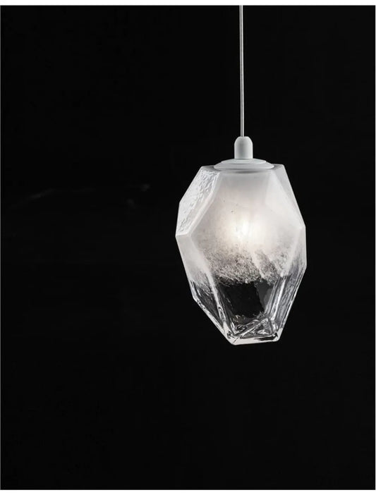 Pendul structura din Metal Alb si abajur din Sticla Alb H180xL12cm IP20 ICE