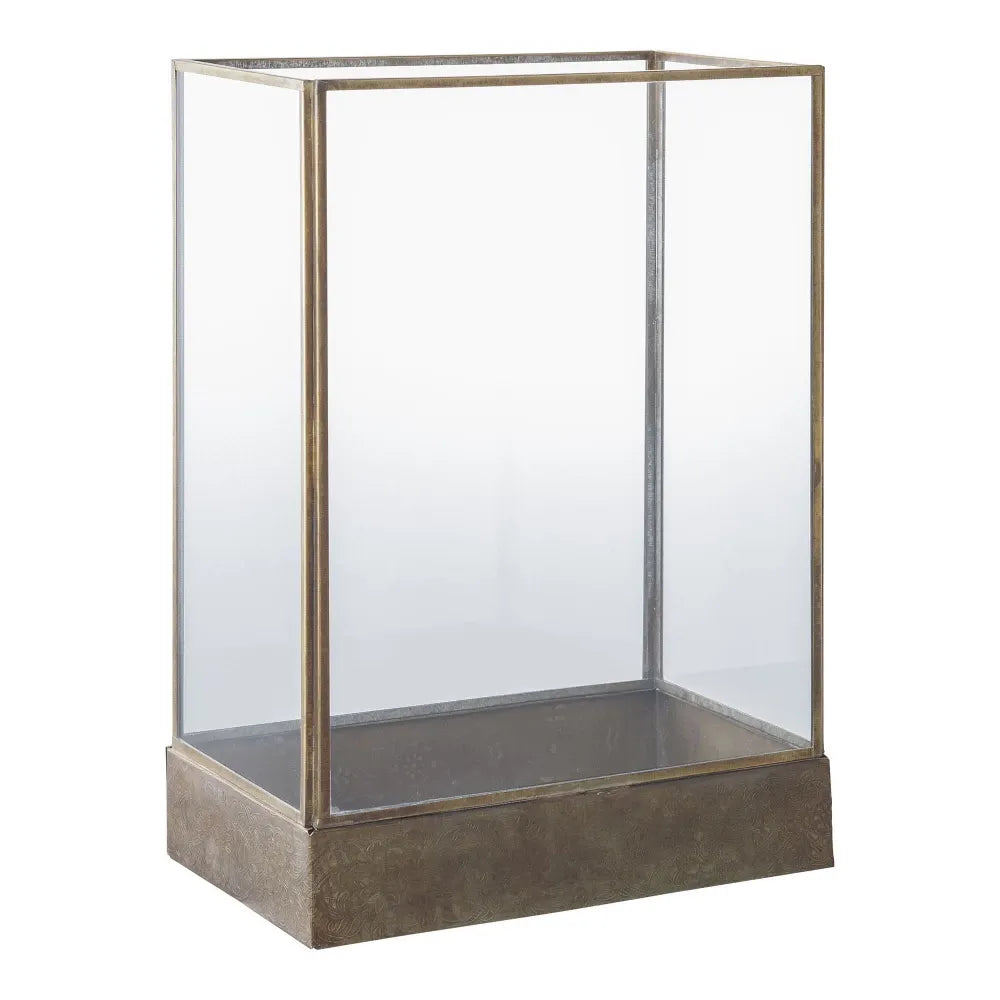 Suport lumanari din Metal/Sticla Alama antichizata/Transparent H36,5xL25cm Manali