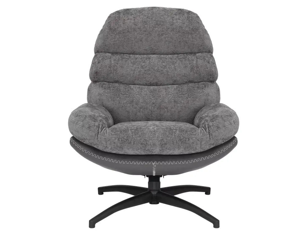 Fotoliu rotativ tapitat cu Stofa Gri si piele sintetica Gri si picioare din Metal Negru H101xL77xA90cm Giselle