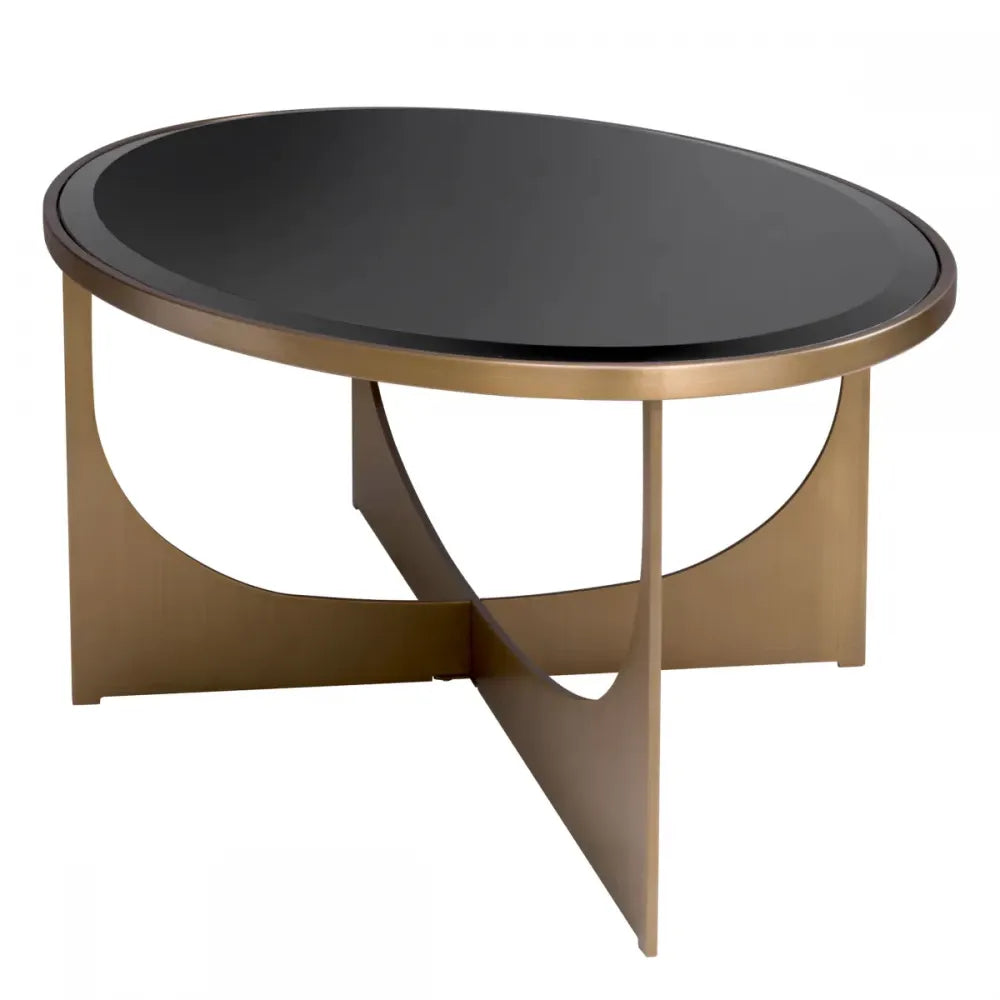 Masuta de cafea Ovala din Otel inoxidabil Alama si Sticla securizata Negru L120xl60cm Elegance Eichholtz