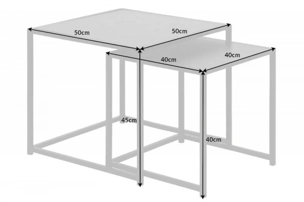 Set 2 masute laterale Dreptunghiulare din Lemn stratificat Negru si Metal Negru L40/50xH40/45cm Slim