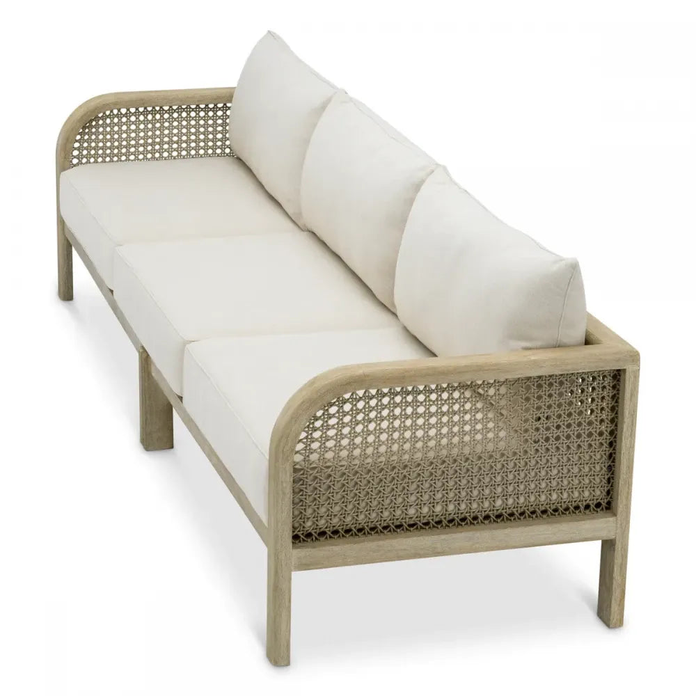 Canapea de exterior din Lemn de tec Gri si Stofa Bej H88xL283cm Julian L Eichholtz