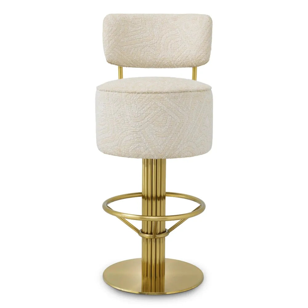 Scaun de bar rotativ cu spatar tapitat cu Stofa Crem L44xA56xH104cm Carleton Eichholtz