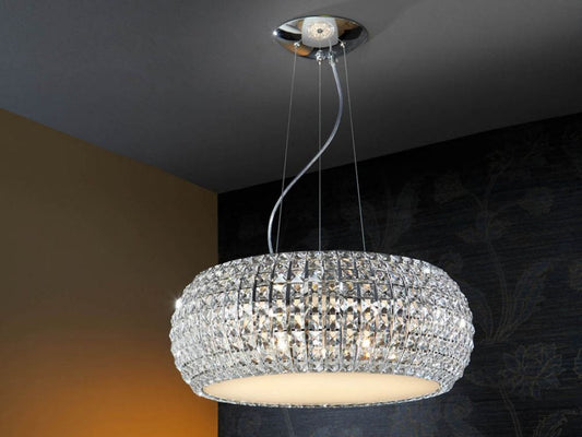 Lustra rotunda cu inaltime reglabila din Metal Argintiu cu 9 becuri D54xH139cm Diamond