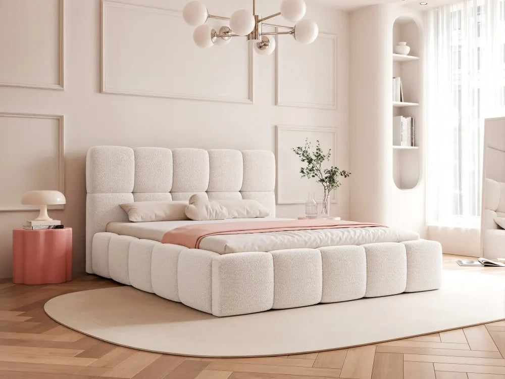 Pat 120 x 200 tapitat cu Stofa boucle Abriamo Alb Livia