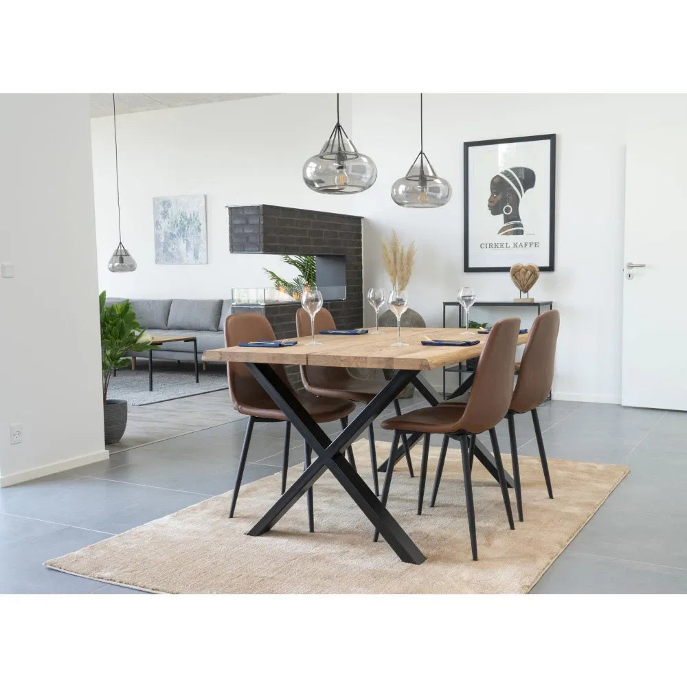 Set 2 scaune din Metal Negru si Piele sintetica Maro H88xL44xA54cm Stockholm