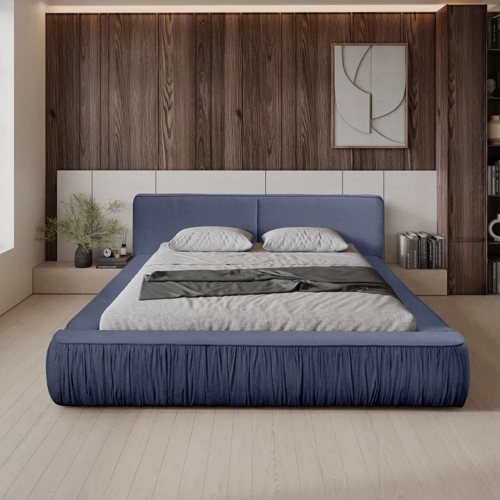 Pat 180x200cm tapitat cu Chenille Albastru Naomi