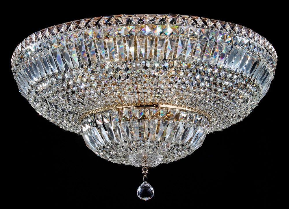 Candelabru Rotund din Metal si Cristal Auriu/ Basfor D61xH35cm