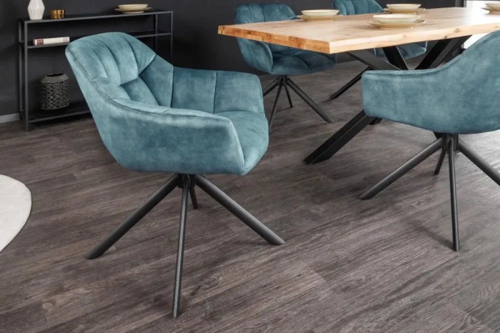 Scaun pivotant tapitat cu Catifea Albastru cu picioare din Metal Negru H83xL65xA66cm Papillon