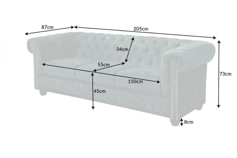 Canapea 3 locuri tapitat cu Catifea Turcoaz L205cm Chesterfield
