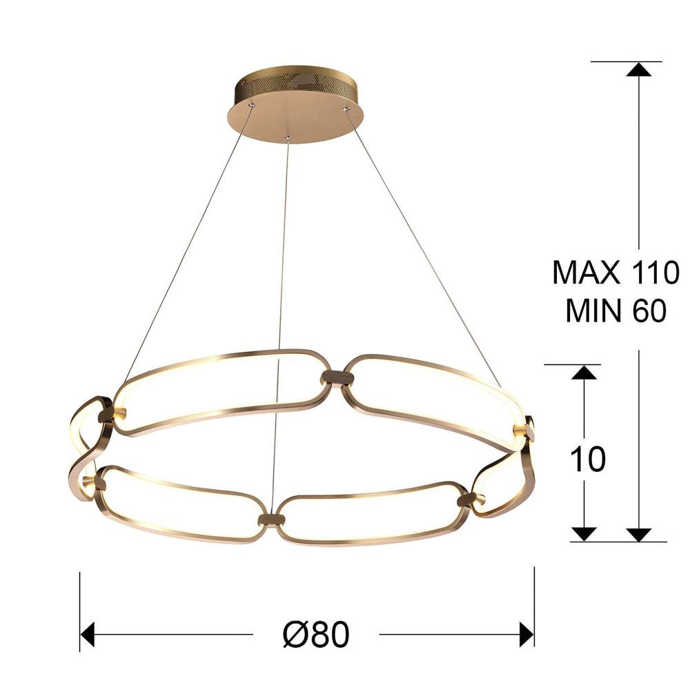 Lustra rotunda cu inaltime reglabila din Aluminiu Rose Gold cu LED D80xH110cm Colette
