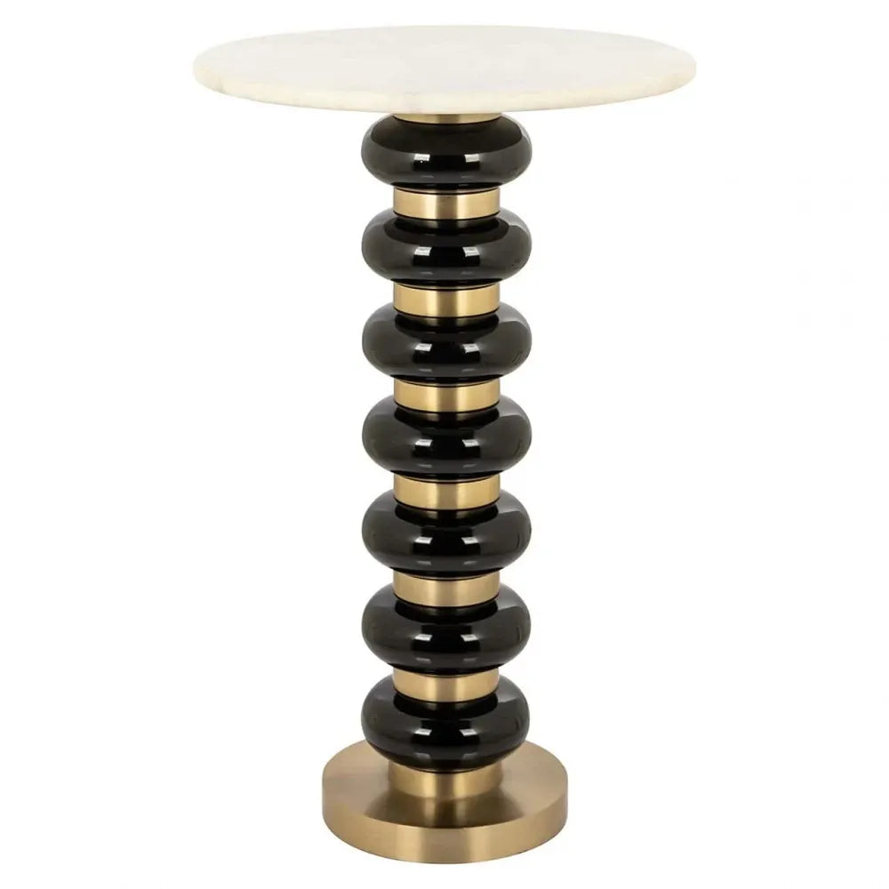 Masuta laterala Rotunda din Marmura Bej si Metal/Sticla Auriu/Negru D41xH62.5cm Barbara