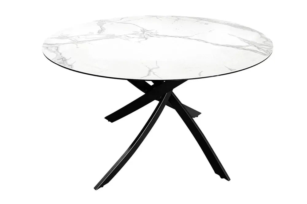 Masa rotunda din Sticla securizata/Ceramica Alb si Metal Negru D120xH74cm Alpine
