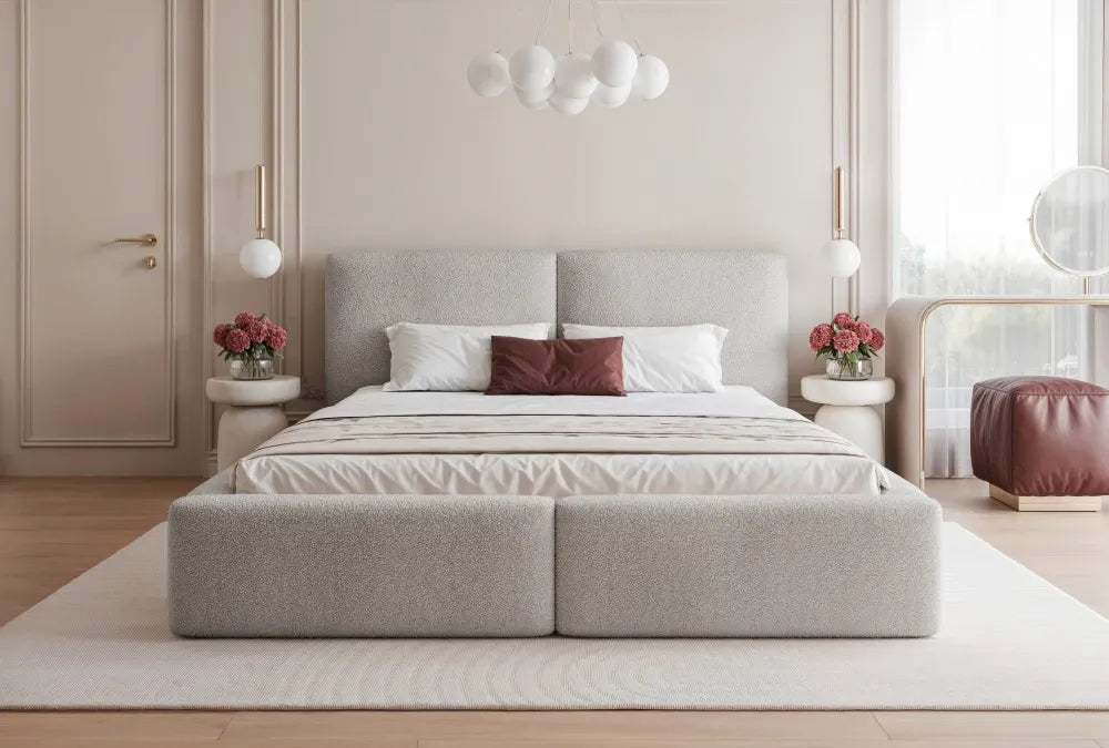 Pat 120 x 200 tapitat cu Stofa boucle Now or never Gri Elara