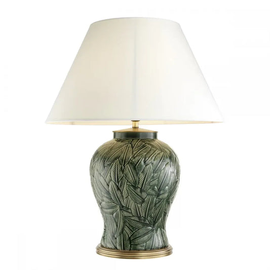 Veioza din Metal/Ceramica Alama/Verde si Textil Alb H85xD65cm Cyprus Eichholtz