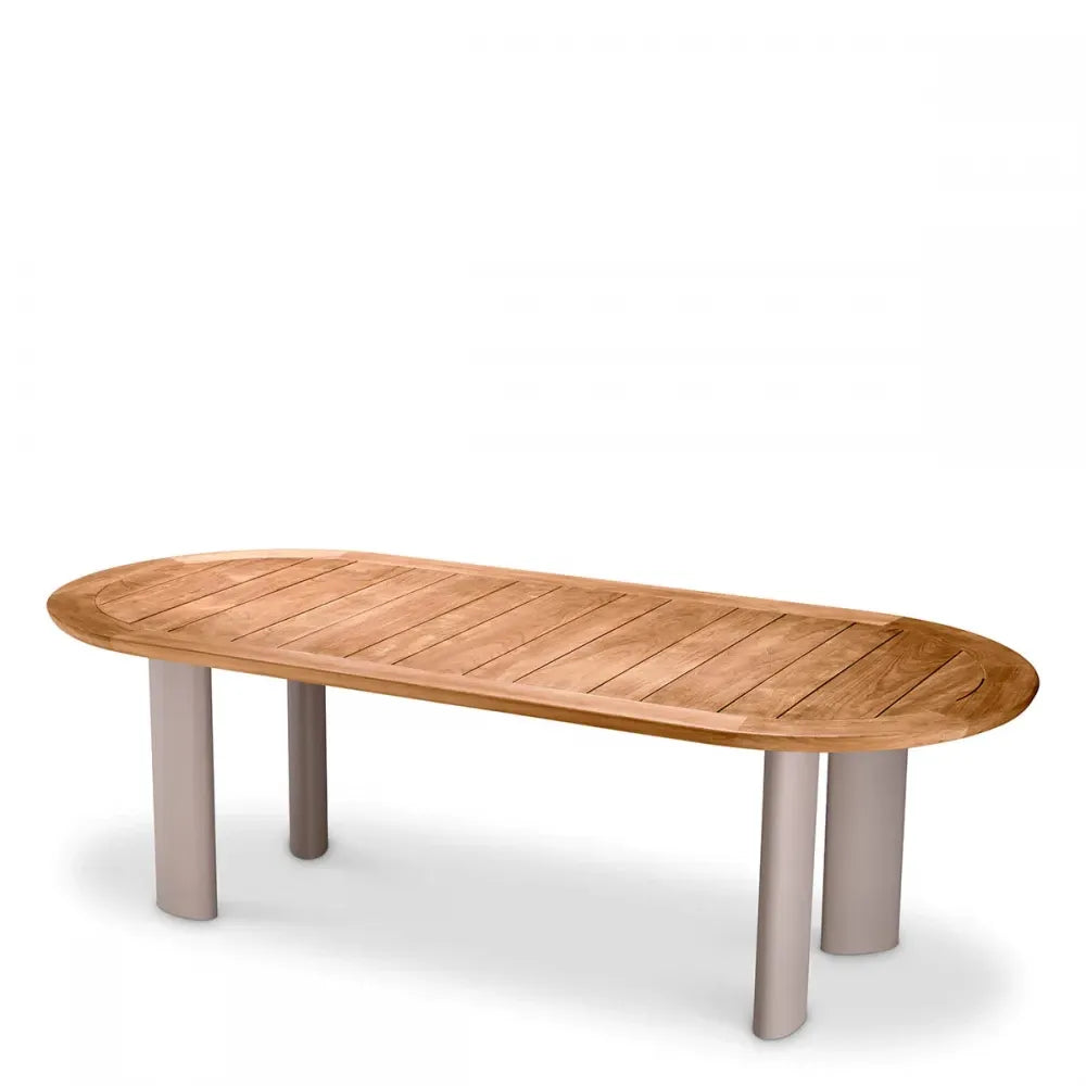 Masa de exterior din Metal Bej si Lemn de tec Maro H75.5xL247cm Mogador Eichholtz