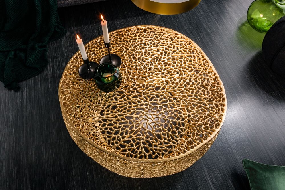 Masuta de cafea Rotunda din Metal Auriu D80xH40cm Leaf