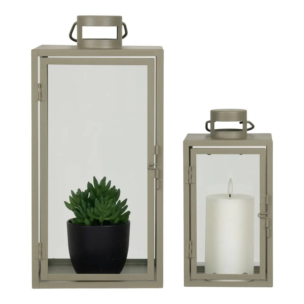 Set 2 felinare din Metal/Sticla Verde/Transparent H25.5/40xL13/19.5cm Corfu