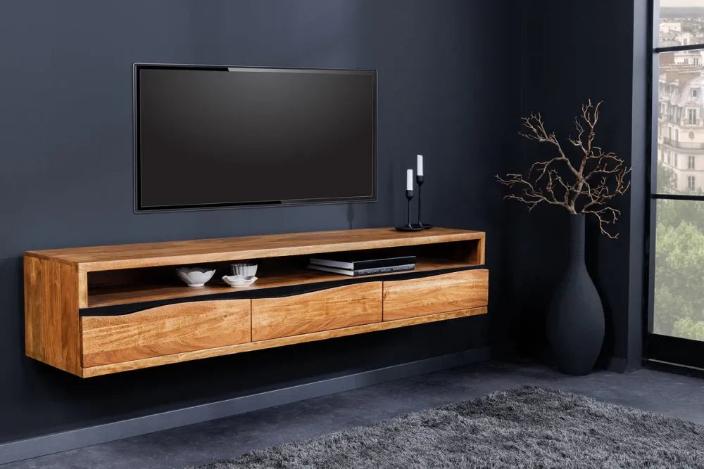 Comoda TV suspendata din Lemn de salcam Maro L160xH30cm Mammut