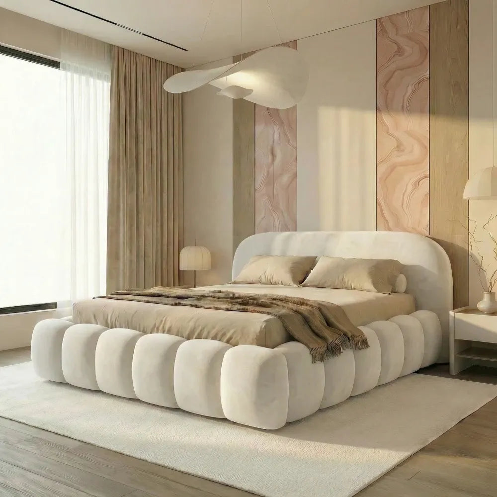 Pat tapitat cu material catifea Crem 160 x 200 Orlando slim