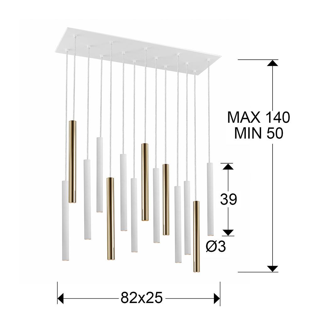 Lustra dreptunghiulara cu inaltime reglabila din Metal Alb/Auriu cu LED L82x25xH140cm Varas cu telecomanda