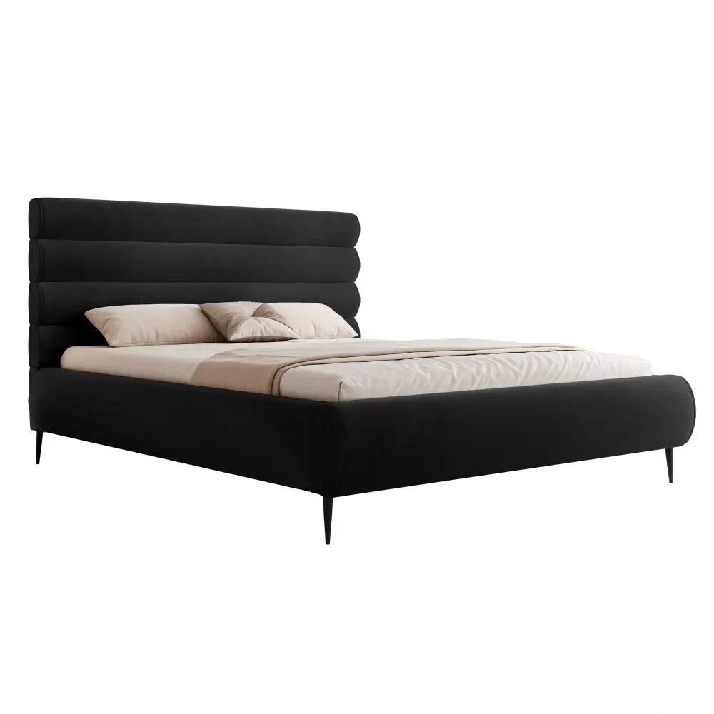Pat 200 x 200 tapitat cu Catifea Riviera Negru Kora