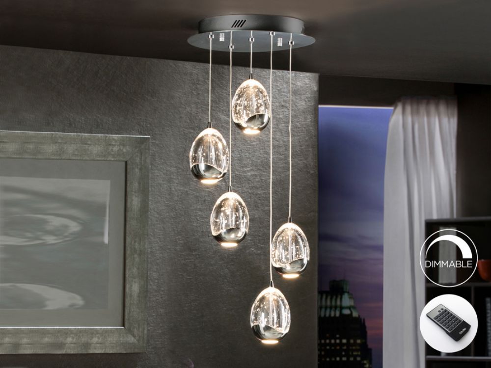 Lustra rotunda cu inaltime reglabila din Sticla Transparent cu LED  D30xH150cm Rocio