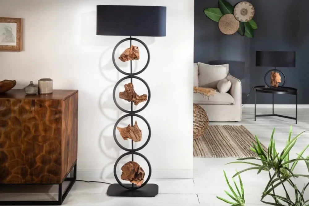 Lampa de podea din Metal/Lemn Negru si Textil Negru H147xL55cm Elements