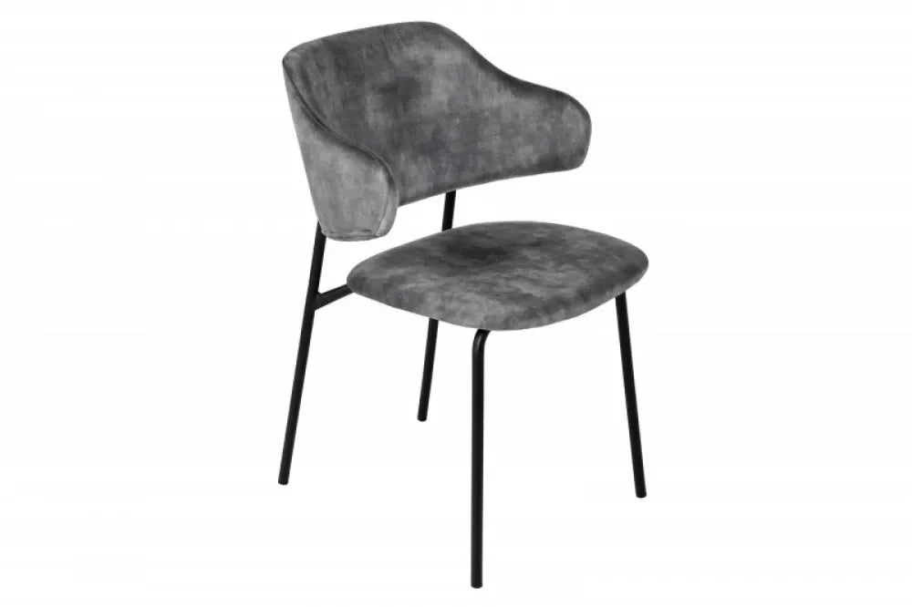 Set 2 Scaune tapitate cu Catifea Gri cu picioare din Metal Negru H83xL58xA54cm Tracy