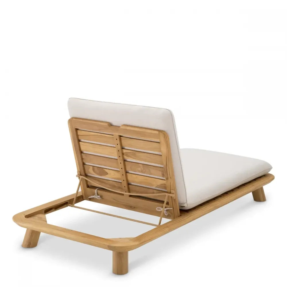 Sezlong de exterior din Lemn de tec Maro si Stofa Bej H96xL210cm Weston Eichholtz