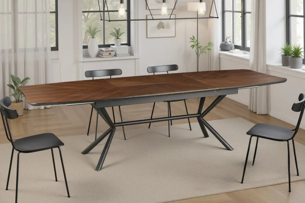 Masa extensibila din MDF/Funir de nuc Maro si Metal Negru L180-270xH76cm GRANDEZZA