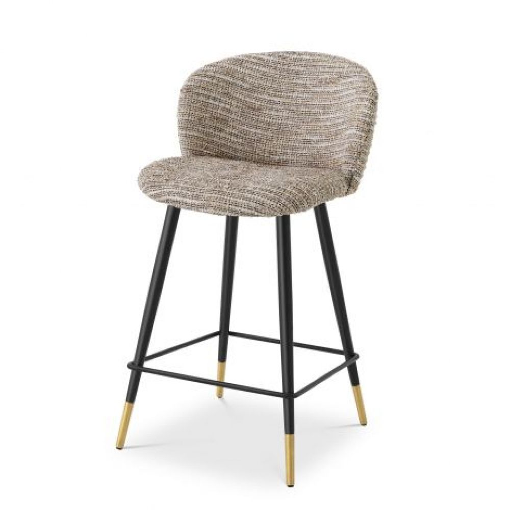 Scaun de insula tapitat cu Material Textil Bej cu picioare din Metal Negru/Auriu H93xL51xA54cm Volante