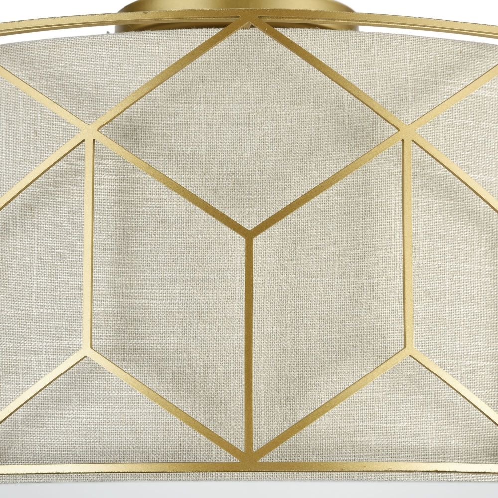 Plafoniera Rotunda din Textil si Metal Bej/Auriu Messina D43xH24cm