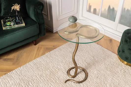 Masuta laterala din Sticla securizata Transparent si Metal Cupru L45xH62cm Wildlife snake
