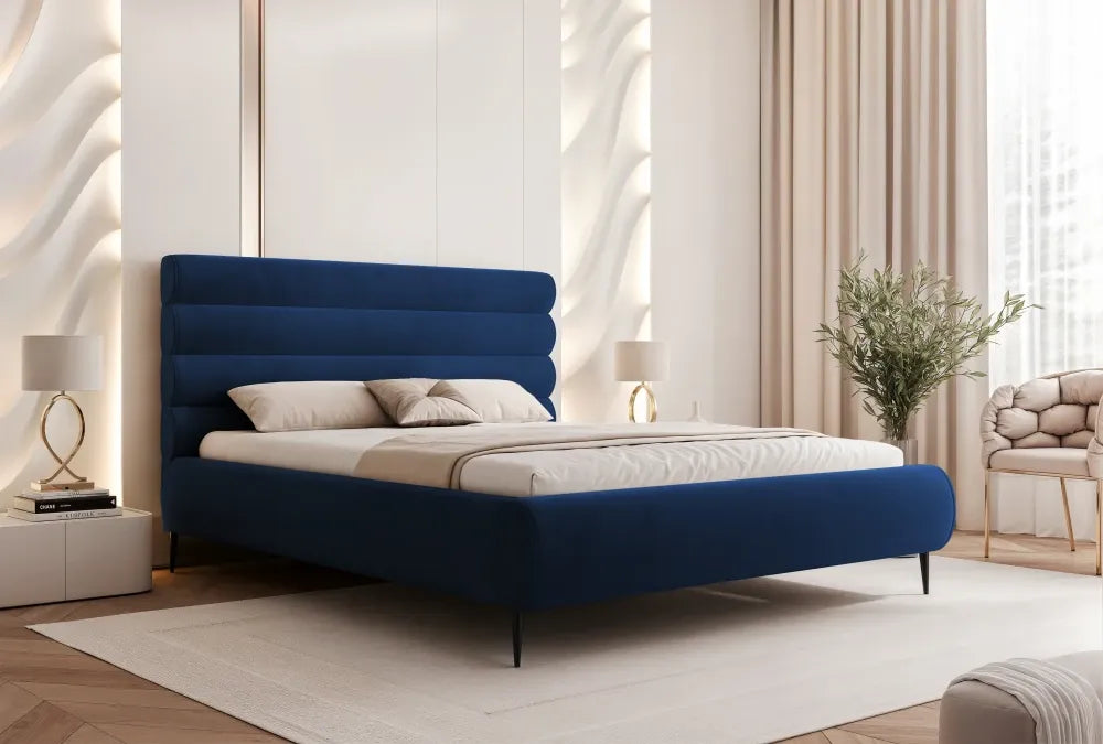 Pat 140 x 200 tapitat cu Catifea Riviera Albastru Kora
