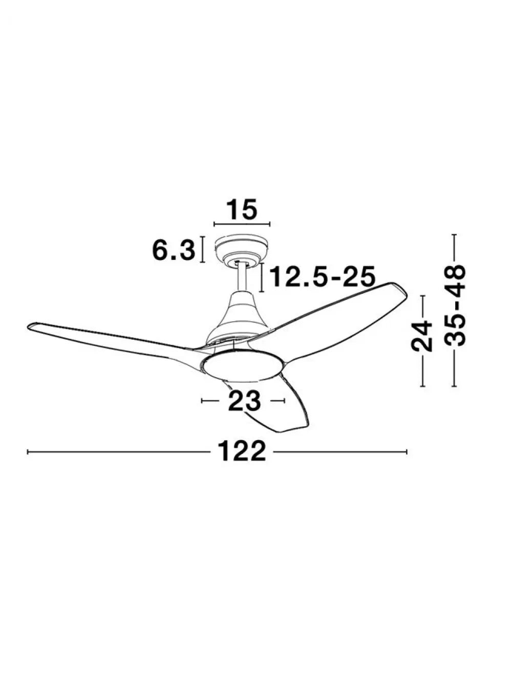 Ventilator structura din Metal Alb si abajur din Sticla Alb H35-48xL122cm IP20 18W 650lm 3000k SAMOA