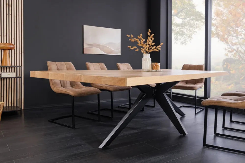 Masa din MDF/Funir de stejar Maro si Metal Negru L240xH76cm ZEUS
