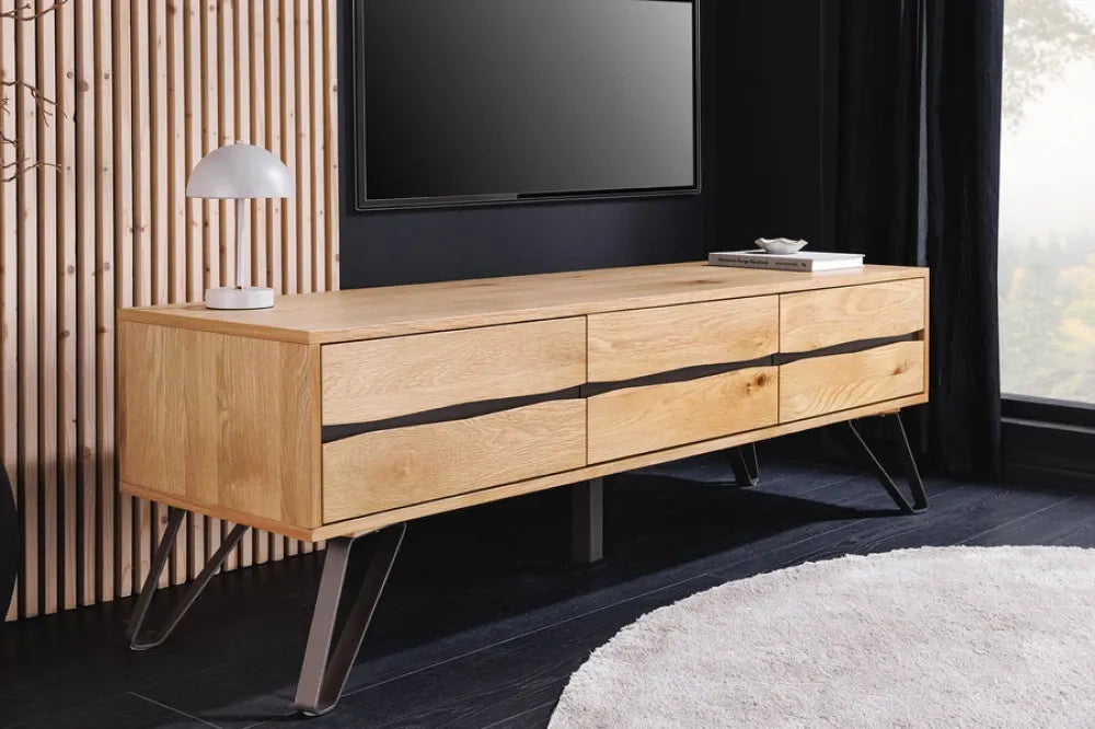 Comoda TV din Lemn de stejar Maro si Metal Negru L160xH52cm LIVING EDGE