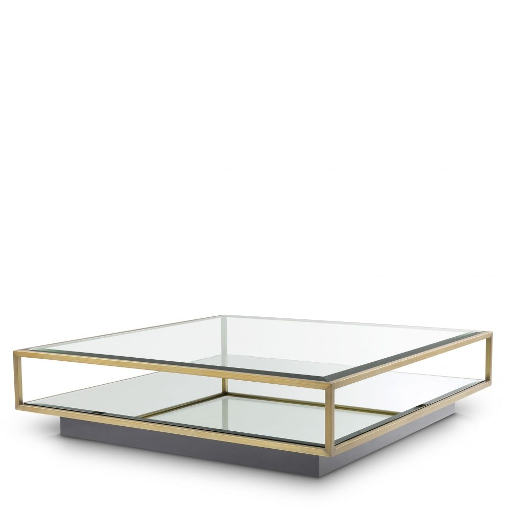 Masuta de cafea Patrata din Otel inoxidabil si Sticla Auriu/Transparent L120xH30cm Tortona