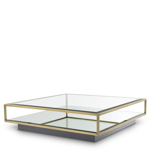 Masuta de cafea Patrata din Otel inoxidabil si Sticla Auriu/Transparent L120xH30cm Tortona