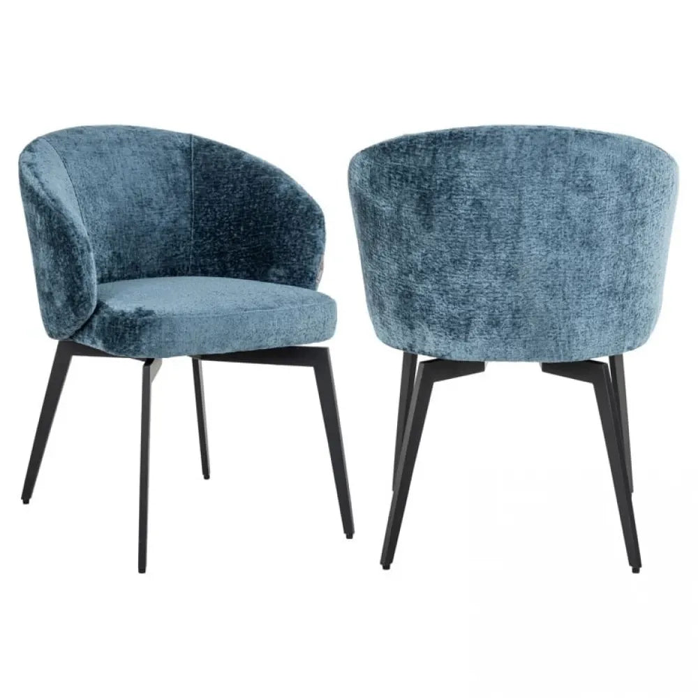Scaun tapitat cu Chenille Albastru cu picioare din Metal Negru H77.5xL60xA65cm Amphara Richmond Interiors