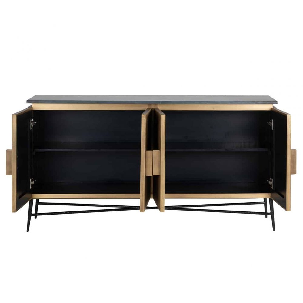Comoda din marmura si MDF Negru/Auriu L160xH86cm Ironville Richmond Interiors
